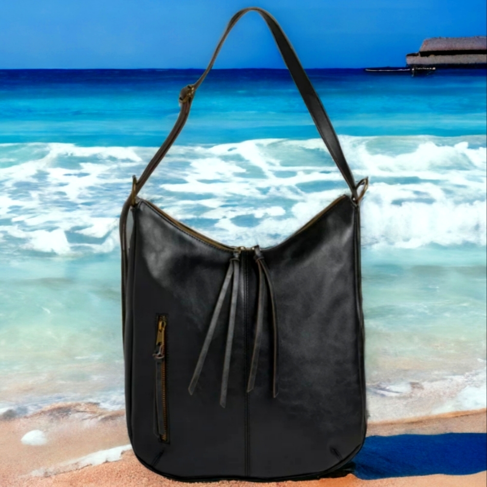 Luxury Black Vegan Leather Minimalist Convertible Backpack
